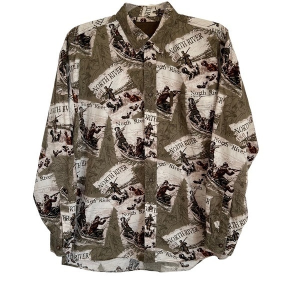 North River Outfitters Men Shirt Button Down Hunting Graphic Long Sleeve Large